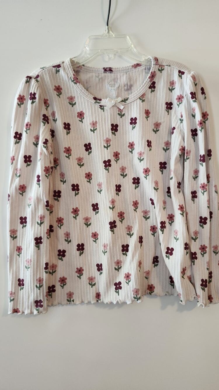 Wonder Nation Girls Size 7 Floral Ribbed Long Sleeve Shirt Lettuce Edge #384